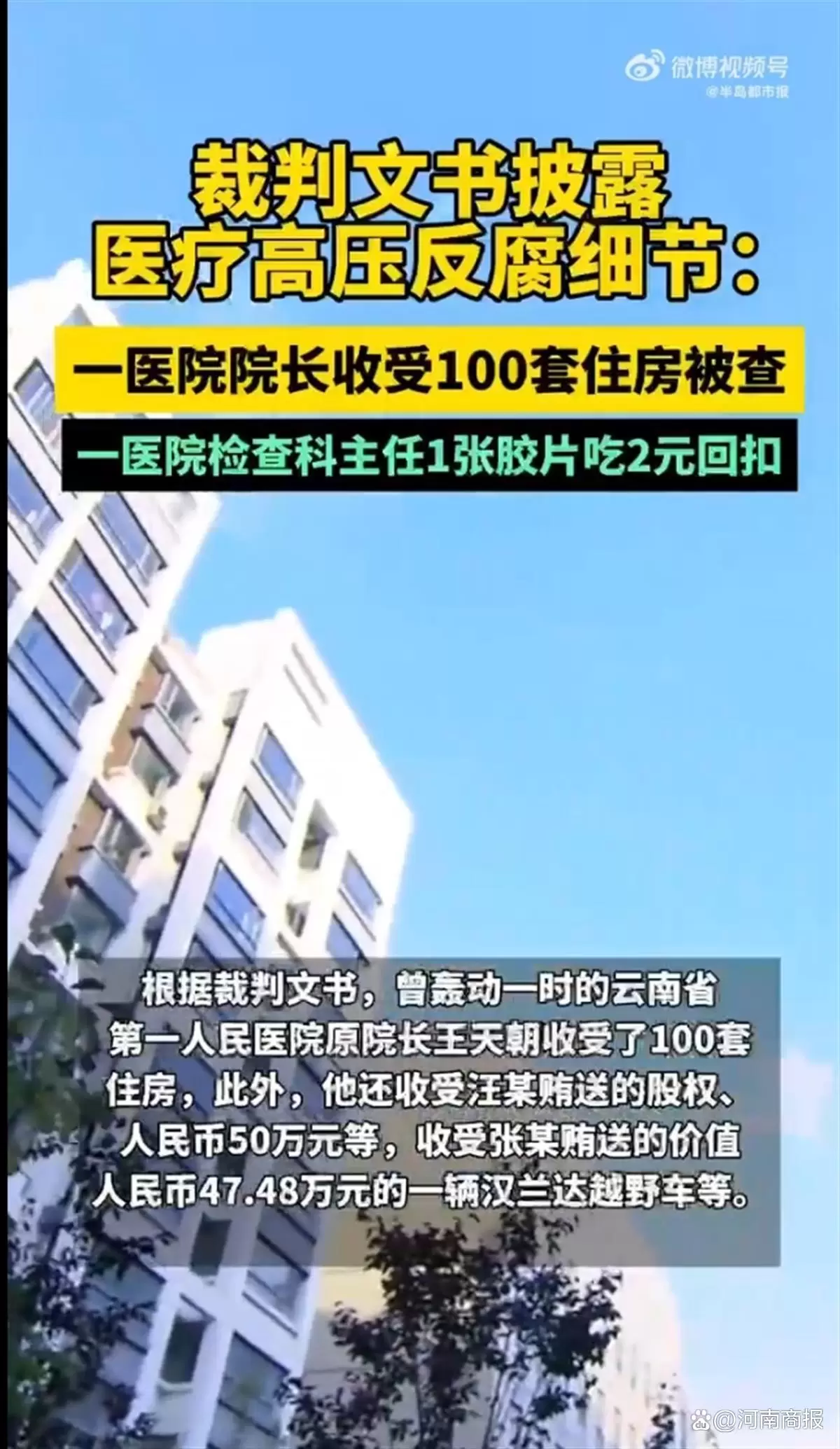 判决书披露医疗反腐惊人内幕:有院长收受100套房,有院长嗜赌成性收70万还债 判决书披露医疗反腐惊人内幕:有院长收受100套房,有院长嗜赌成性收70万还债